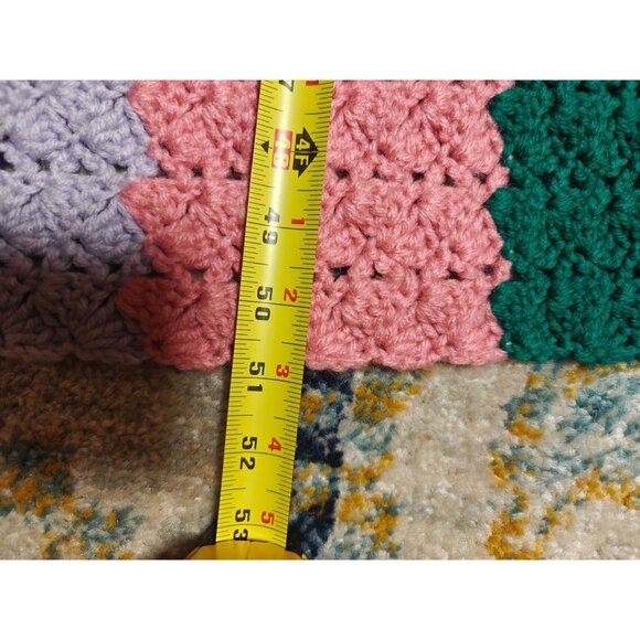 Vintage Handmade Crochet Afghan Blanket Throw Multicolor Striped Rainbow 51x77 - Picture 7 of 8